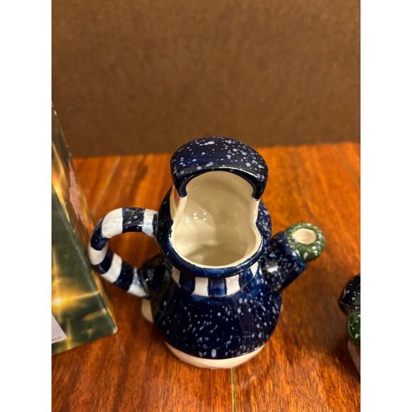 Vintage Heartfelt Kitchen Creations Snowman Blue Cream And Sugar Set Christmas - Picture 3 of 9